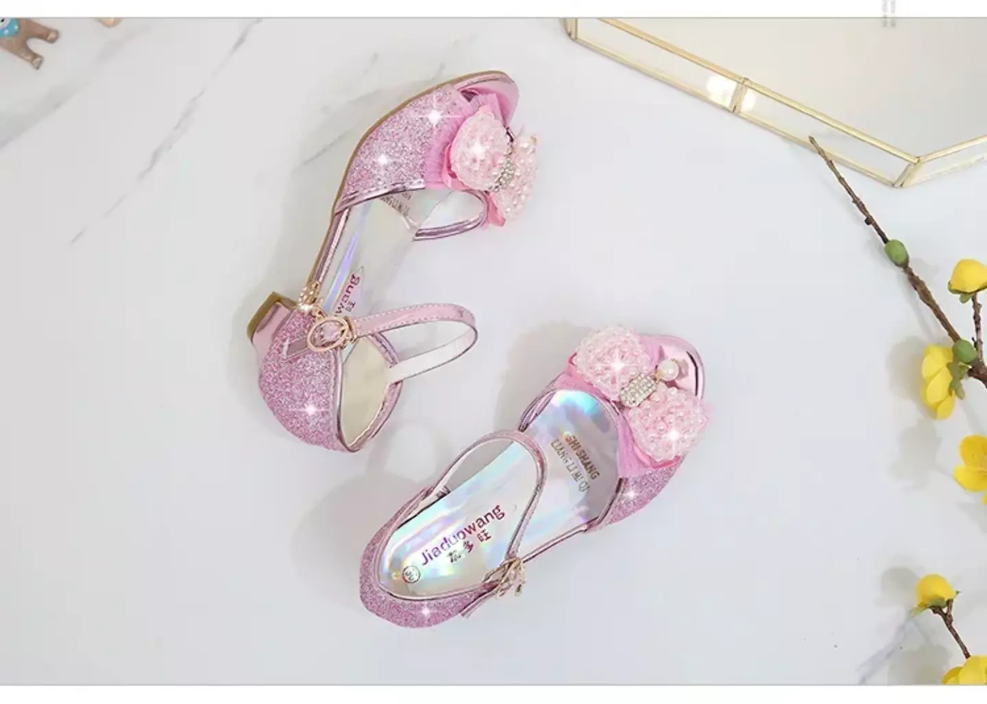 Young Girls & Girls Pink Aurora Lining Pearl Bow Dress Shoes | Lucys 11731