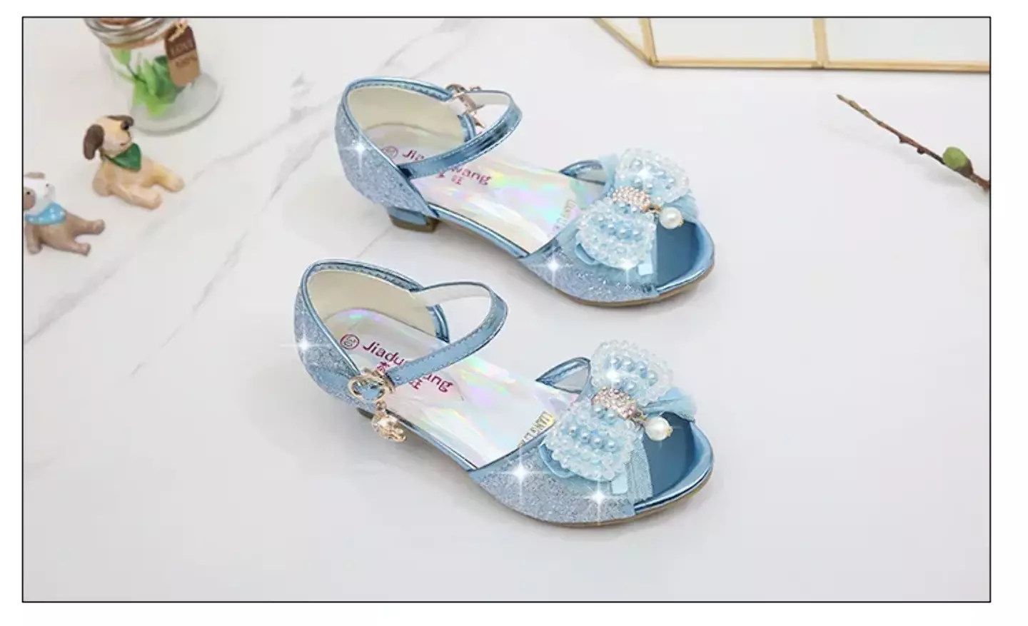 Young Girls & Girls Blue Aurora Lining Pearl Bow Dress Shoes | Lucys 11730