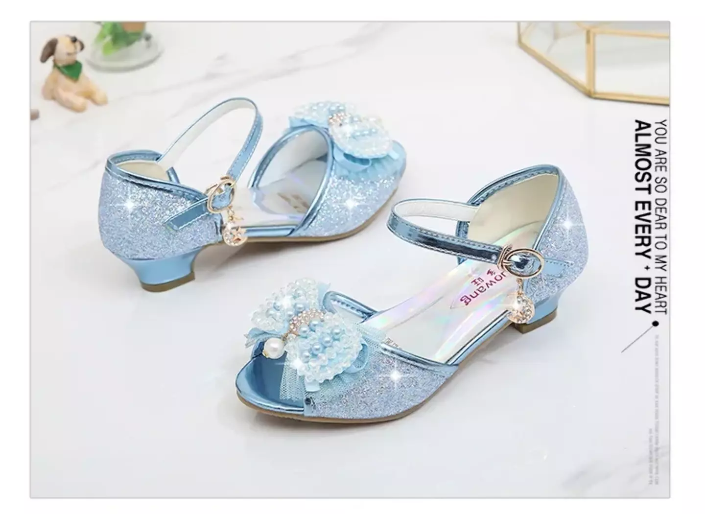 Young Girls & Girls Blue Aurora Lining Pearl Bow Dress Shoes | Lucys 11730