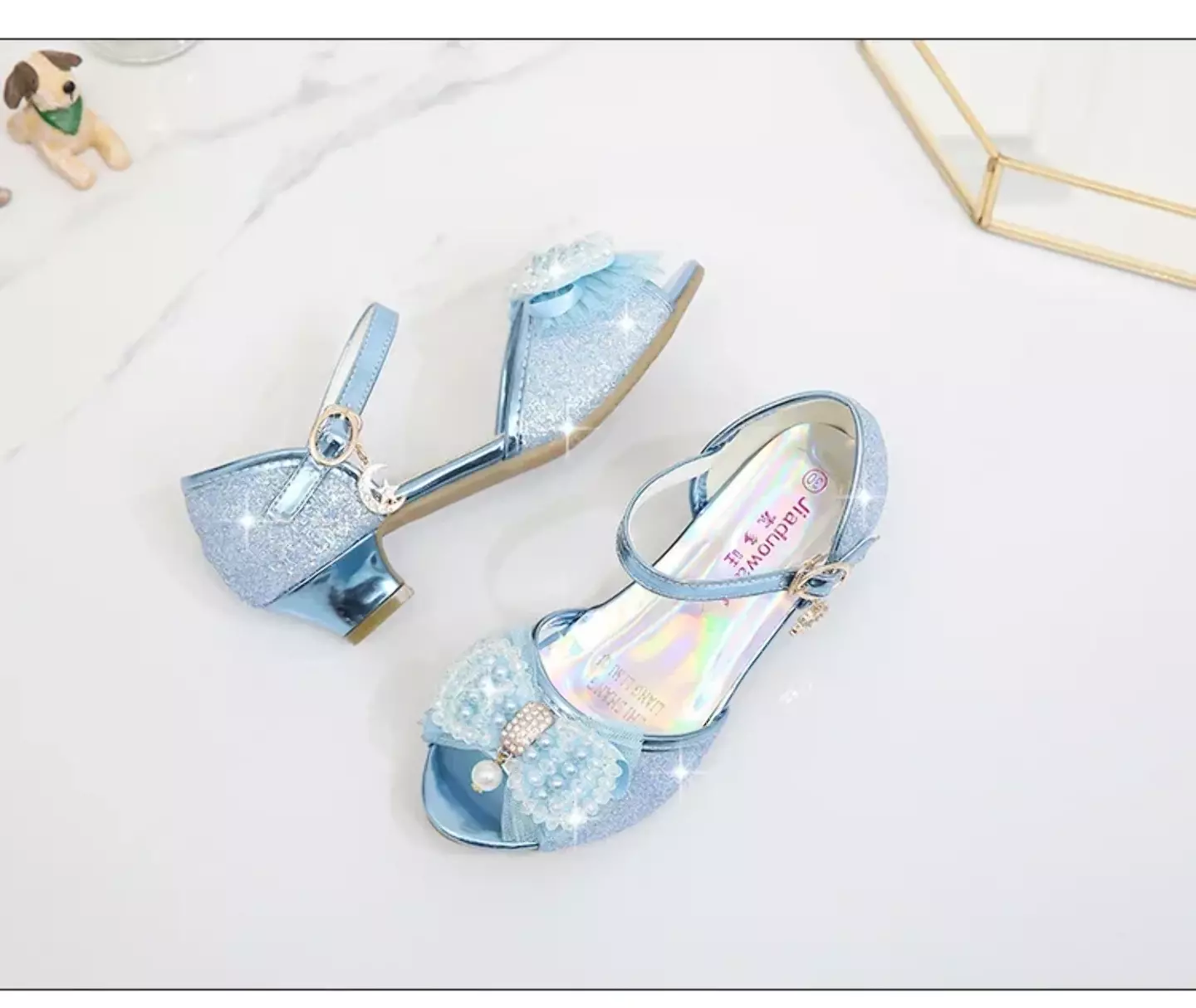 Young Girls & Girls Blue Aurora Lining Pearl Bow Dress Shoes | Lucys 11730