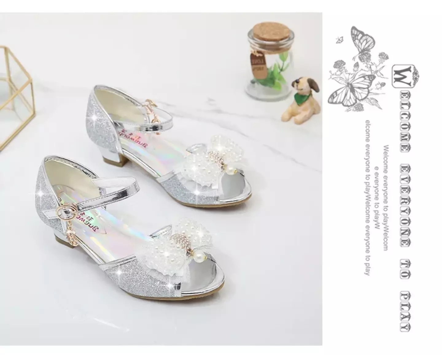 Young Girls & Girls Silver Aurora Lining Pearl Bow Dress Shoes | Lucys 11732