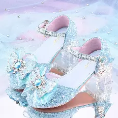Young Girls & Girls Blue Sunburst Claw Bow Clear Block Heel Shoes | Lucys 11759
