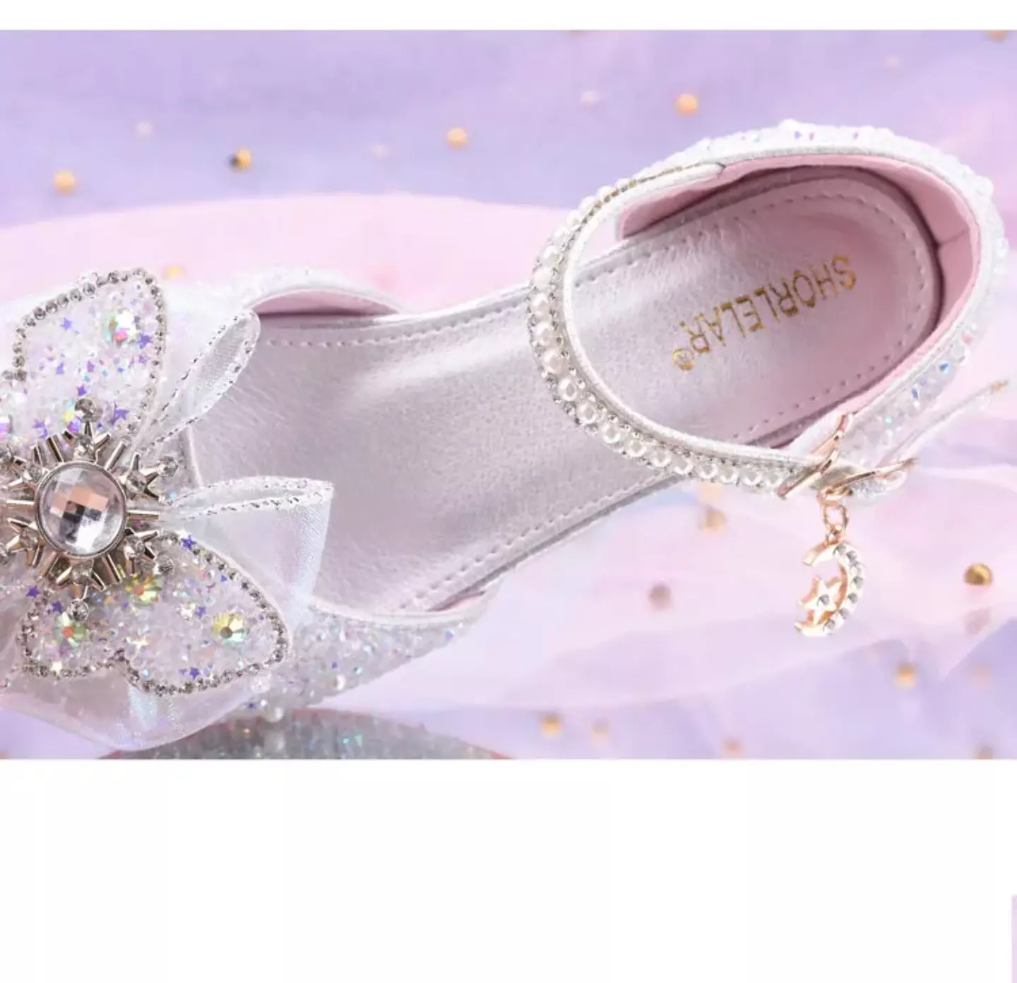 Young Girls & Girls Silver Sunburst Claw Bow Clear Block Heel Shoes | Lucys 11757