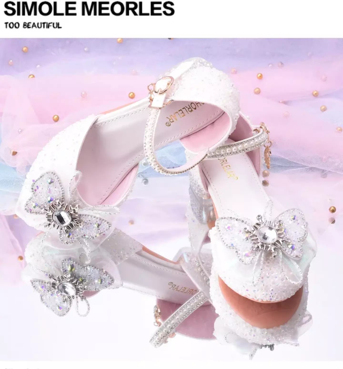 Young Girls & Girls White Sunburst Claw Bow Clear Block Heel Shoes | Lucys 11755