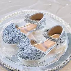 Young Girls & Girls Silver Faceted Flower Glitter Dress Shoes | Lucys 11775