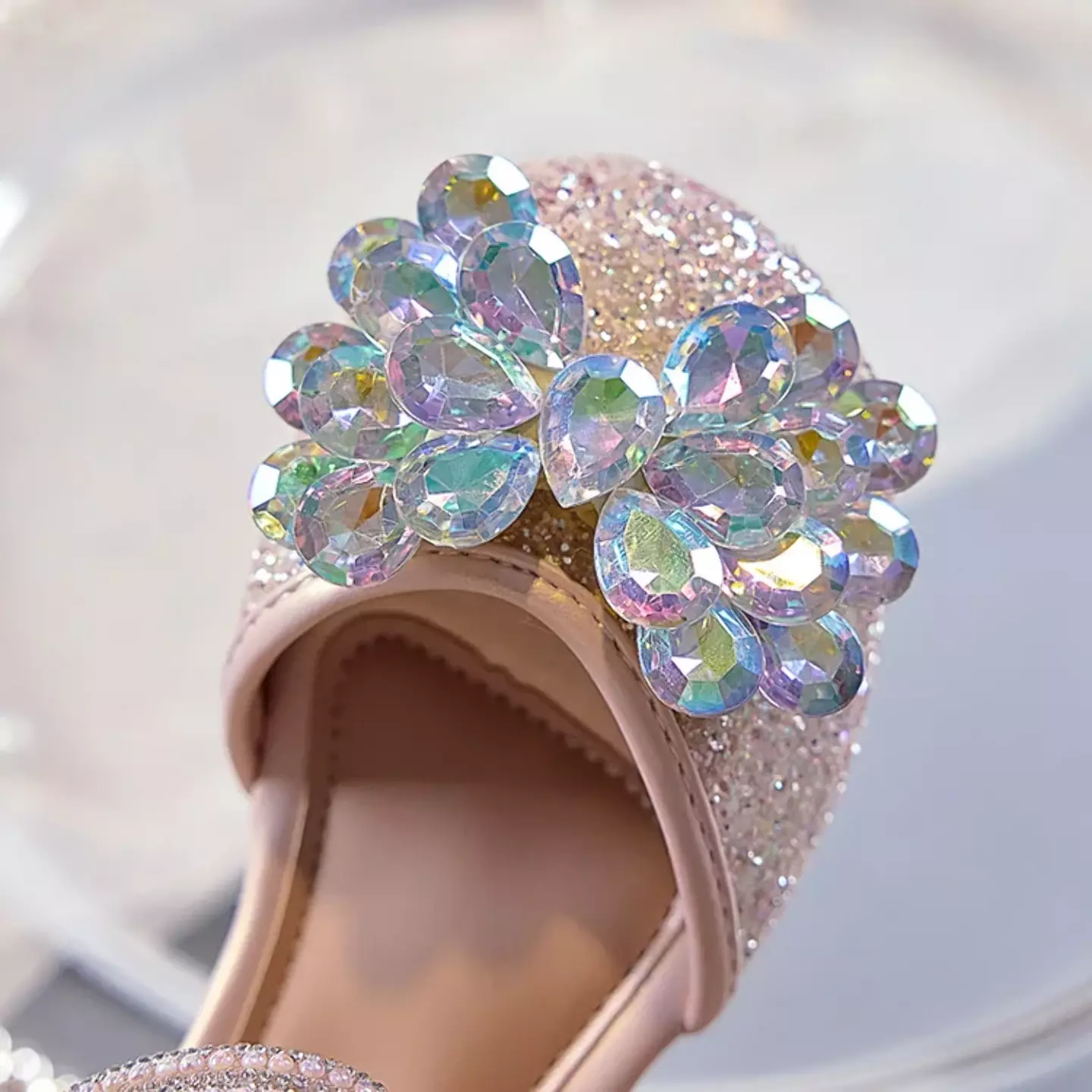 Young Girls & Girls Lavender Faceted Flower Glitter Dress Shoes | Lucys 11776