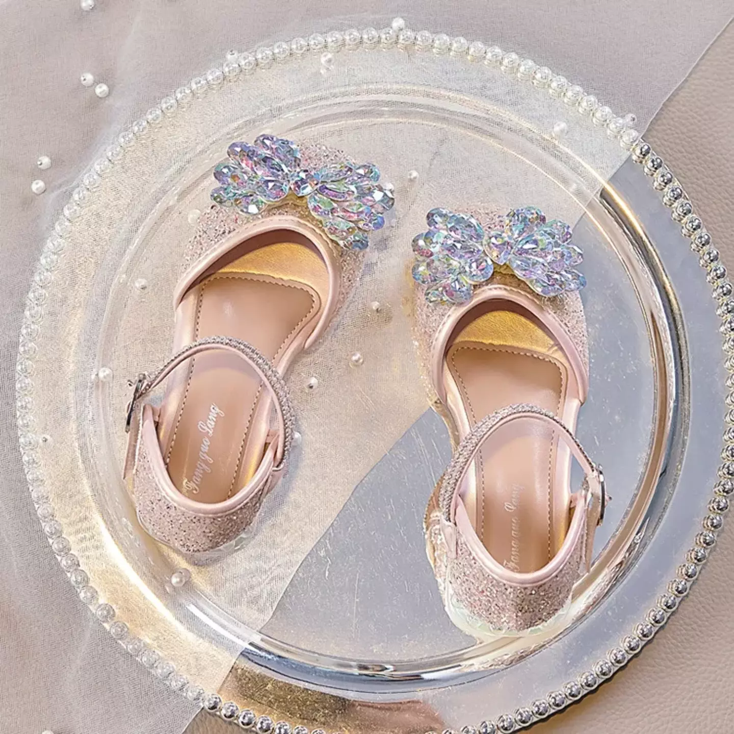 Young Girls & Girls Pink Faceted Flower Glitter Dress Shoes | Lucys 11773