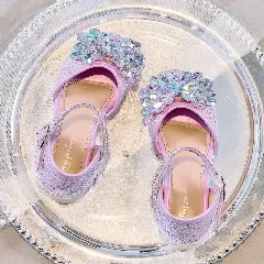 Young Girls & Girls Lavender Faceted Flower Glitter Dress Shoes | Lucys 11776