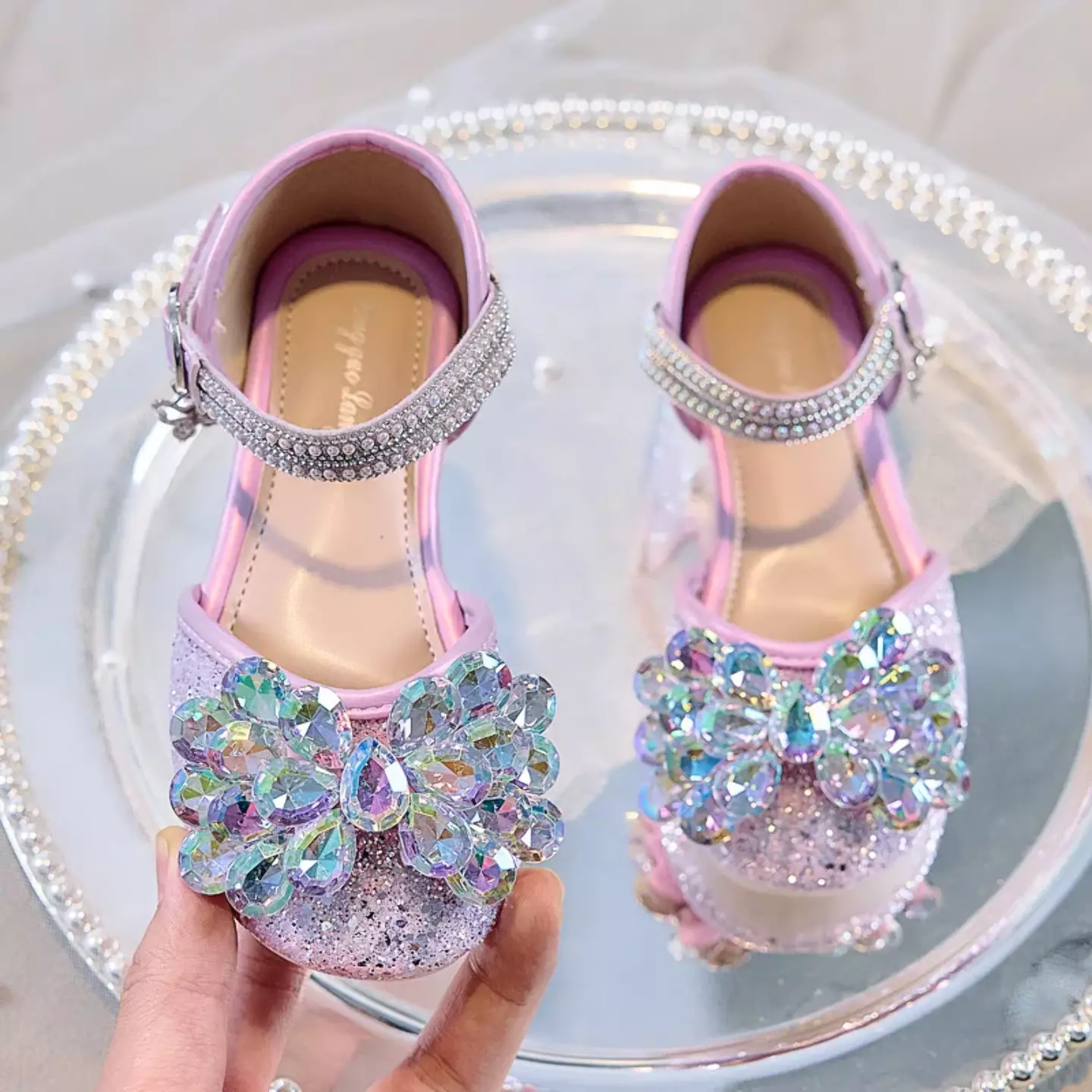 Young Girls & Girls Lavender Faceted Flower Glitter Dress Shoes | Lucys 11776