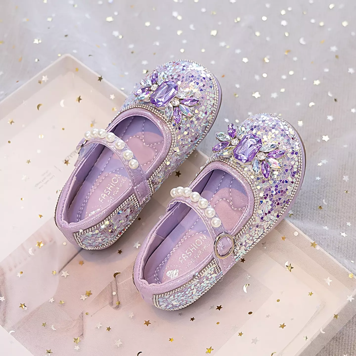 Young Girls & Girls Lavender Shard Sequin Quartz Cluster Dress Shoes | Lucys 11774