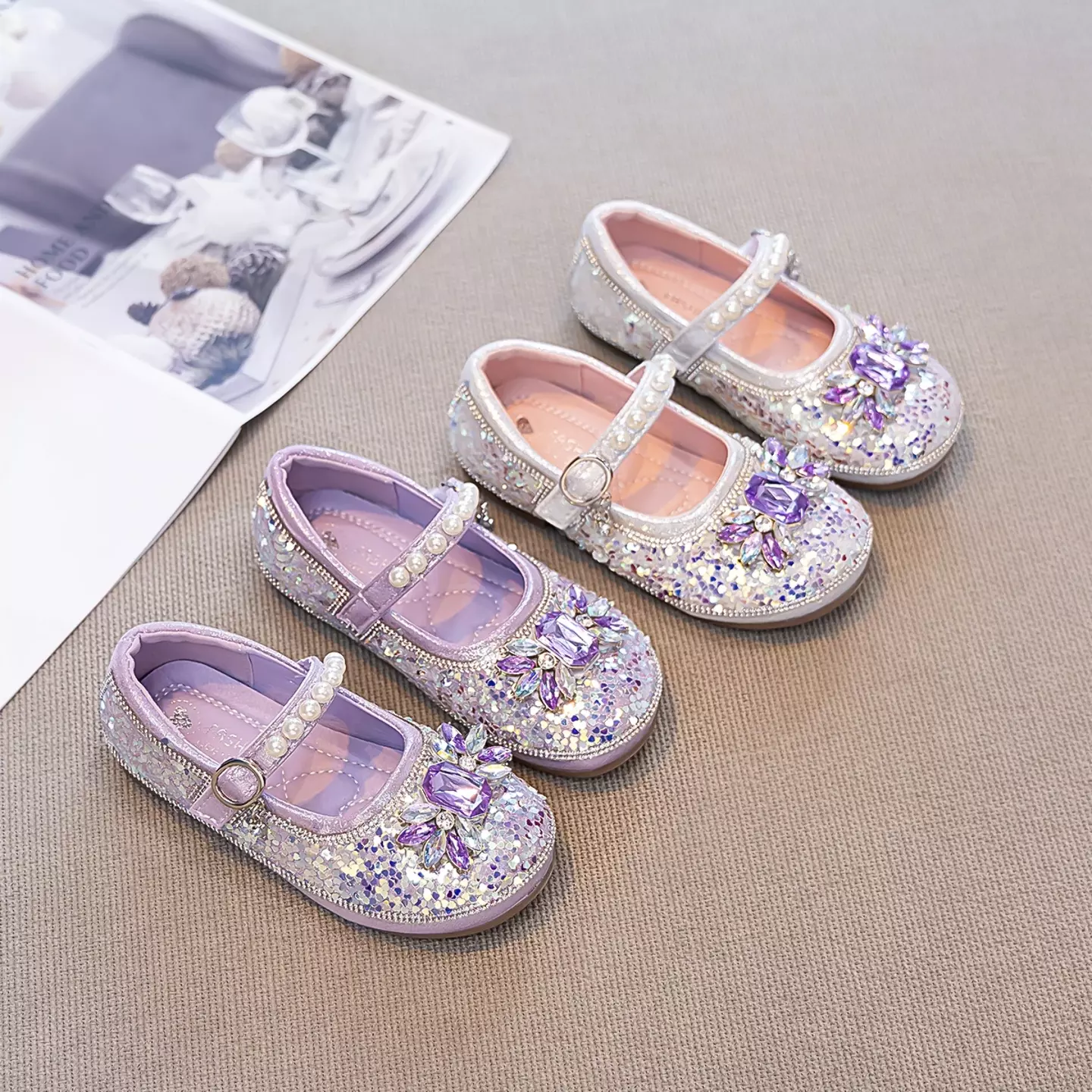 Young Girls & Girls Ivory Shard Sequin Quartz Cluster Dress Shoes | Lucys 11777