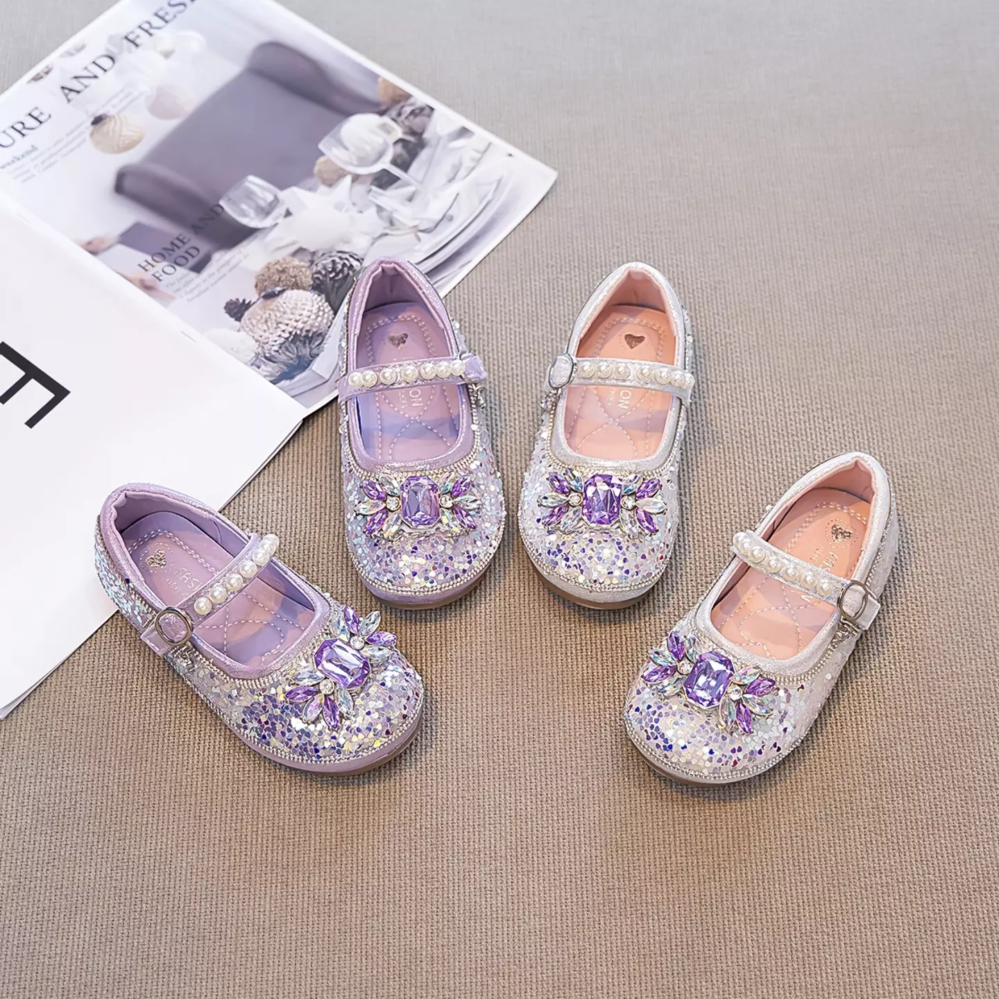 Young Girls & Girls Ivory Shard Sequin Quartz Cluster Dress Shoes | Lucys 11777