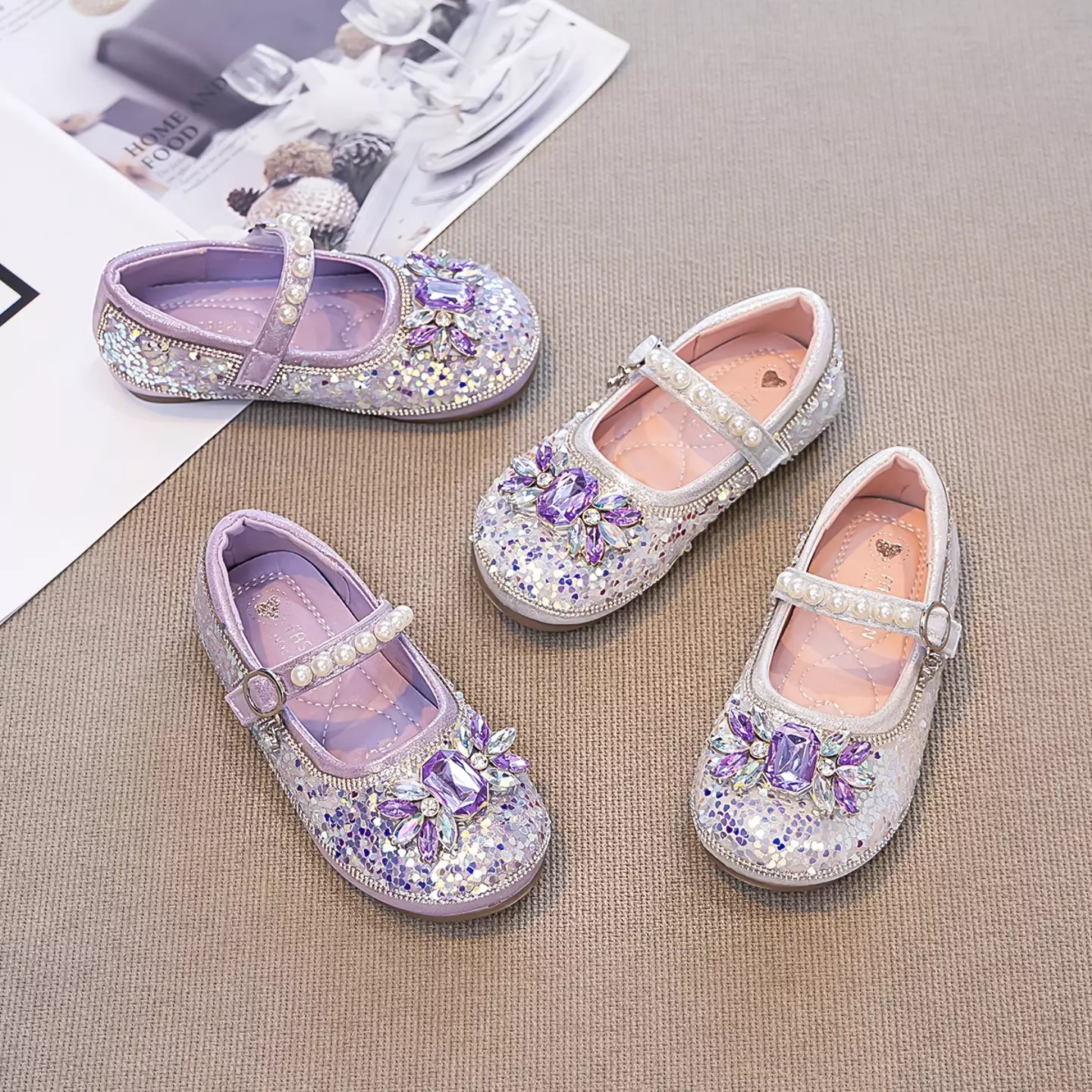 Young Girls & Girls Ivory Shard Sequin Quartz Cluster Dress Shoes | Lucys 11777