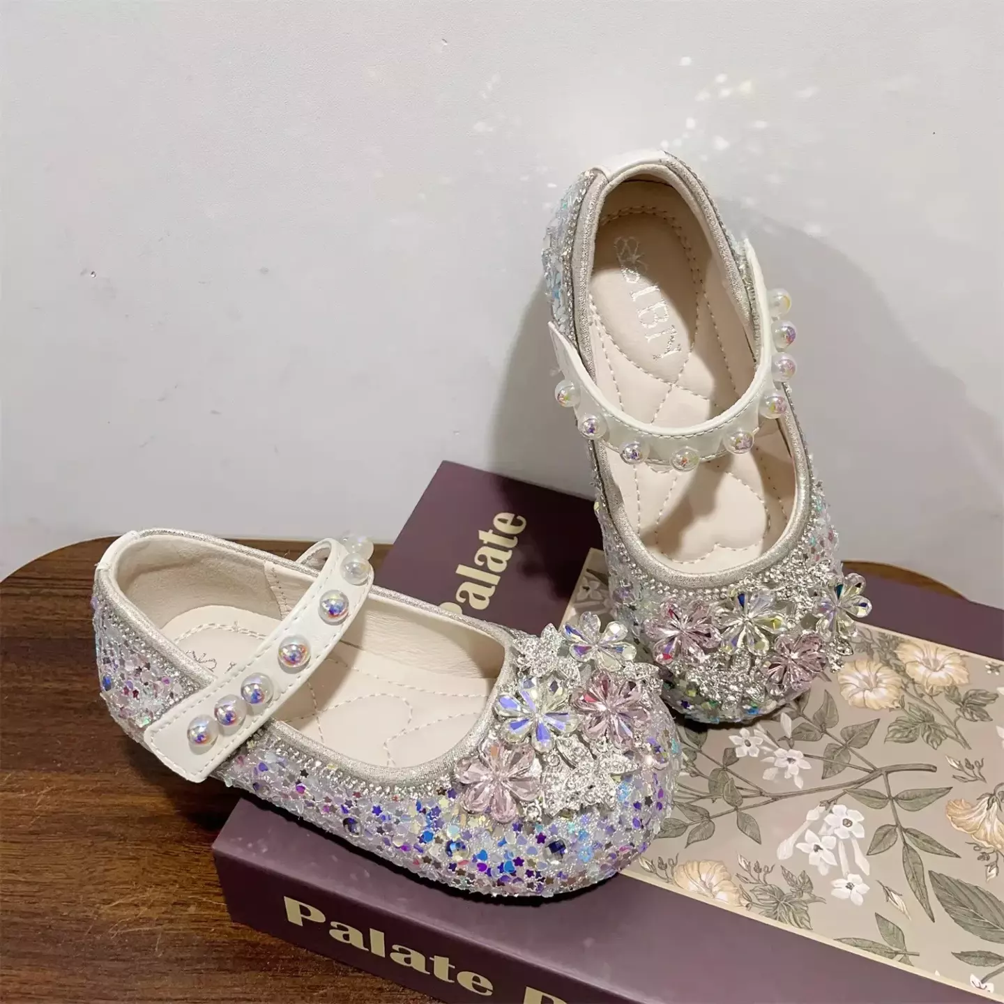 Young Girls & Girls Ivory Radial Petal Dome Strap Dress Shoes | Lucys 11796