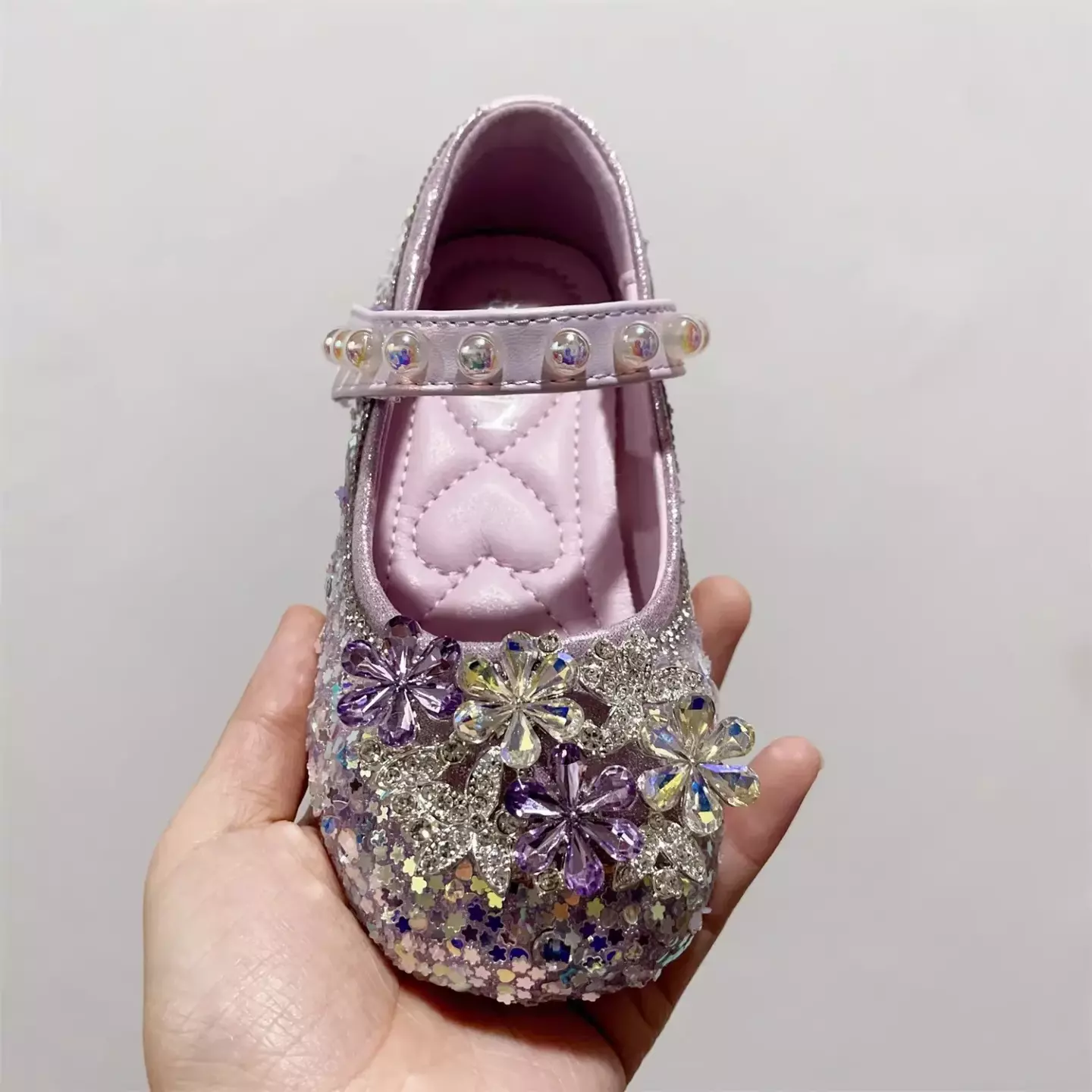 Young Girls & Girls Lavender Radial Petal Dome Strap Dress Shoes | Lucys 11792