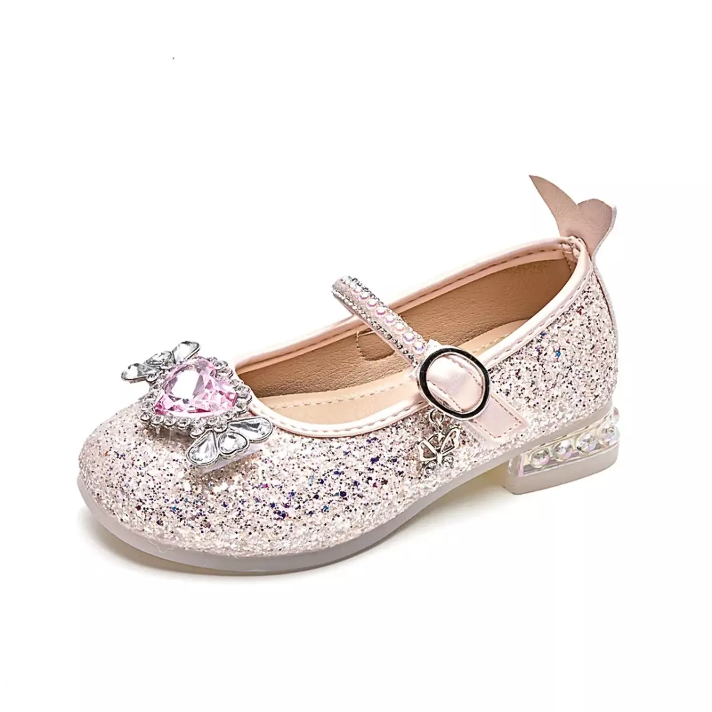 Young Girls & Girls Pink Heart Gem Glitter Mary Jane Dress Shoes | Lucys 11804