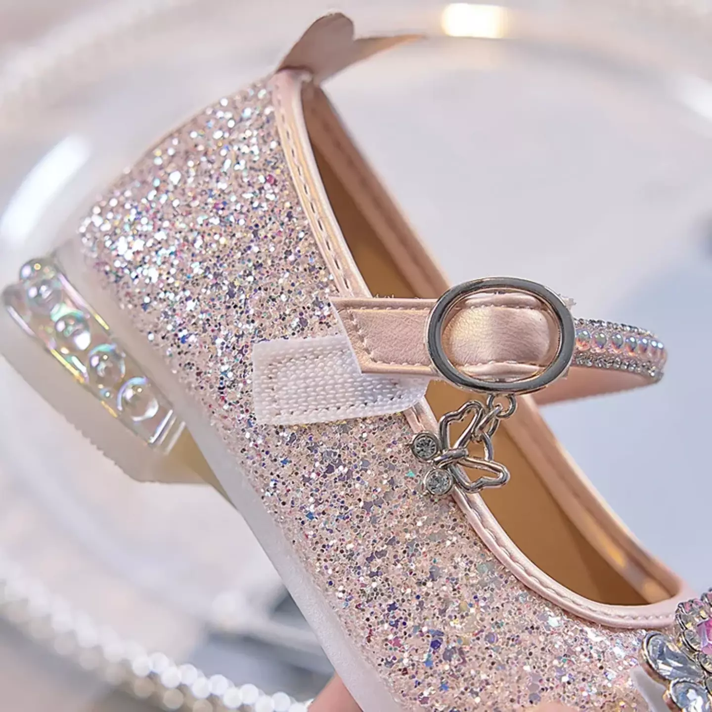 Young Girls & Girls Pink Heart Gem Glitter Mary Jane Dress Shoes | Lucys 11804