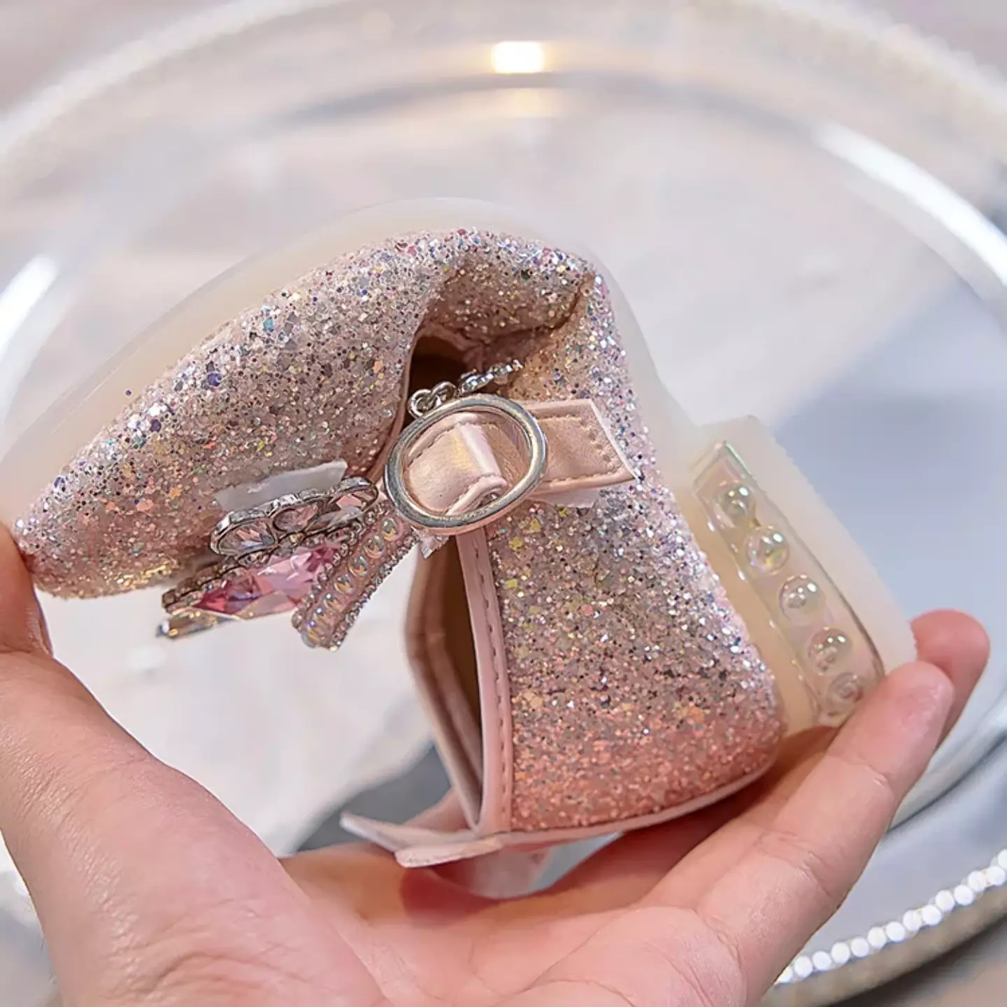 Young Girls & Girls Pink Heart Gem Glitter Mary Jane Dress Shoes | Lucys 11804