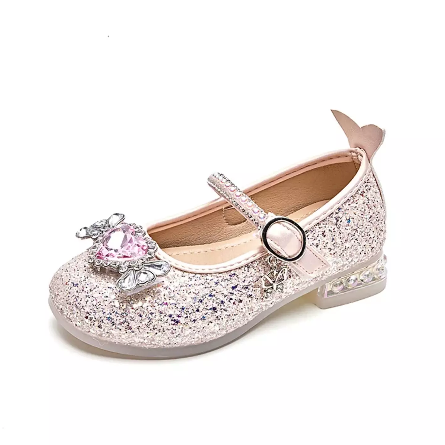 Young Girls & Girls Pink Heart Gem Glitter Mary Jane Dress Shoes | Lucys 11804