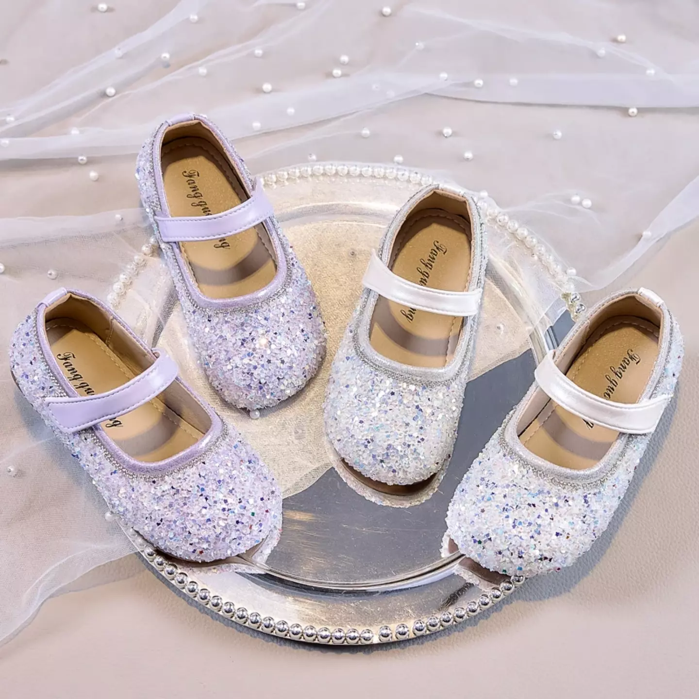 Young Girls & Girls Ivory Crystalline Flake Mosaic Dress Shoes | Lucys 11811