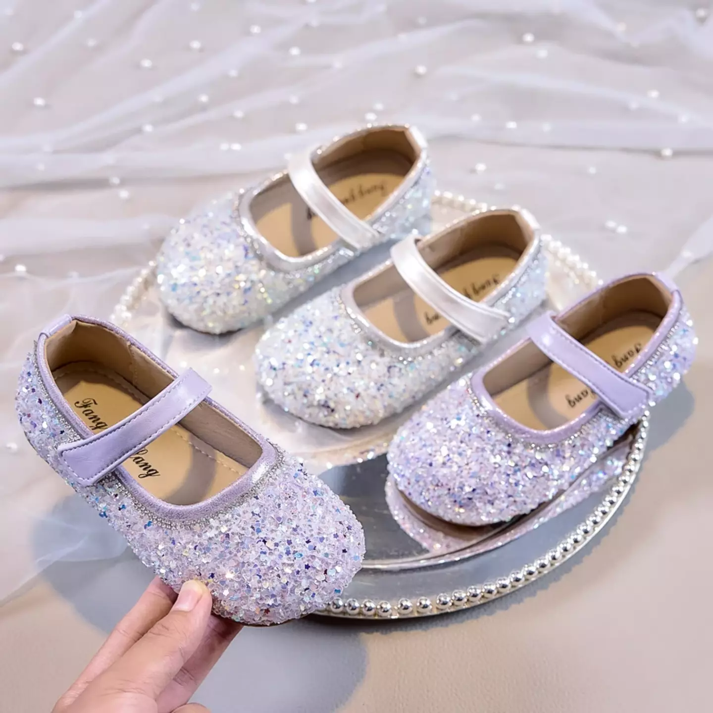 Young Girls & Girls Ivory Crystalline Flake Mosaic Dress Shoes | Lucys 11811
