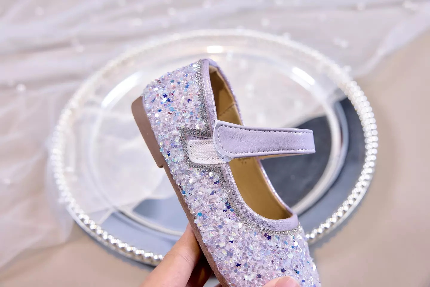Young Girls & Girls Lavender Crystalline Flake Mosaic Dress Shoes | Lucys 11809