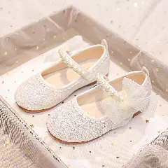 Young Girls & Girls Ivory Peaked Tab Cinch Bow Dress Shoes | Lucys 11826