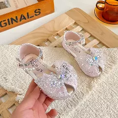 Young Girls & Girls Pink Glitter Bow Open Toe Dress Shoes | Lucys 11840