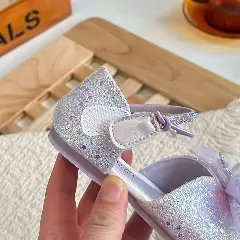 Young Girls & Girls Lavender Glitter Bow Open Toe Dress Shoes | Lucys 11841
