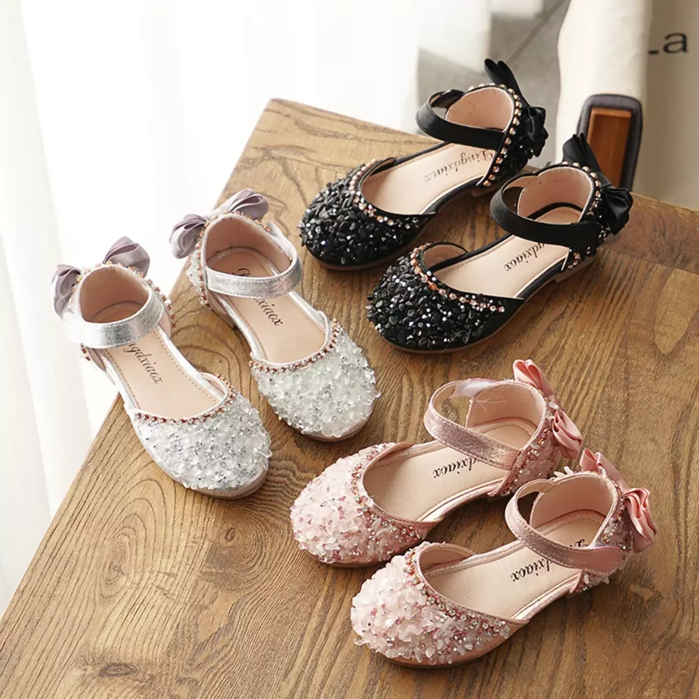 Young Girls & Girls Black Faceted Toe Rear Bow Dress Flats | Lucys 11866