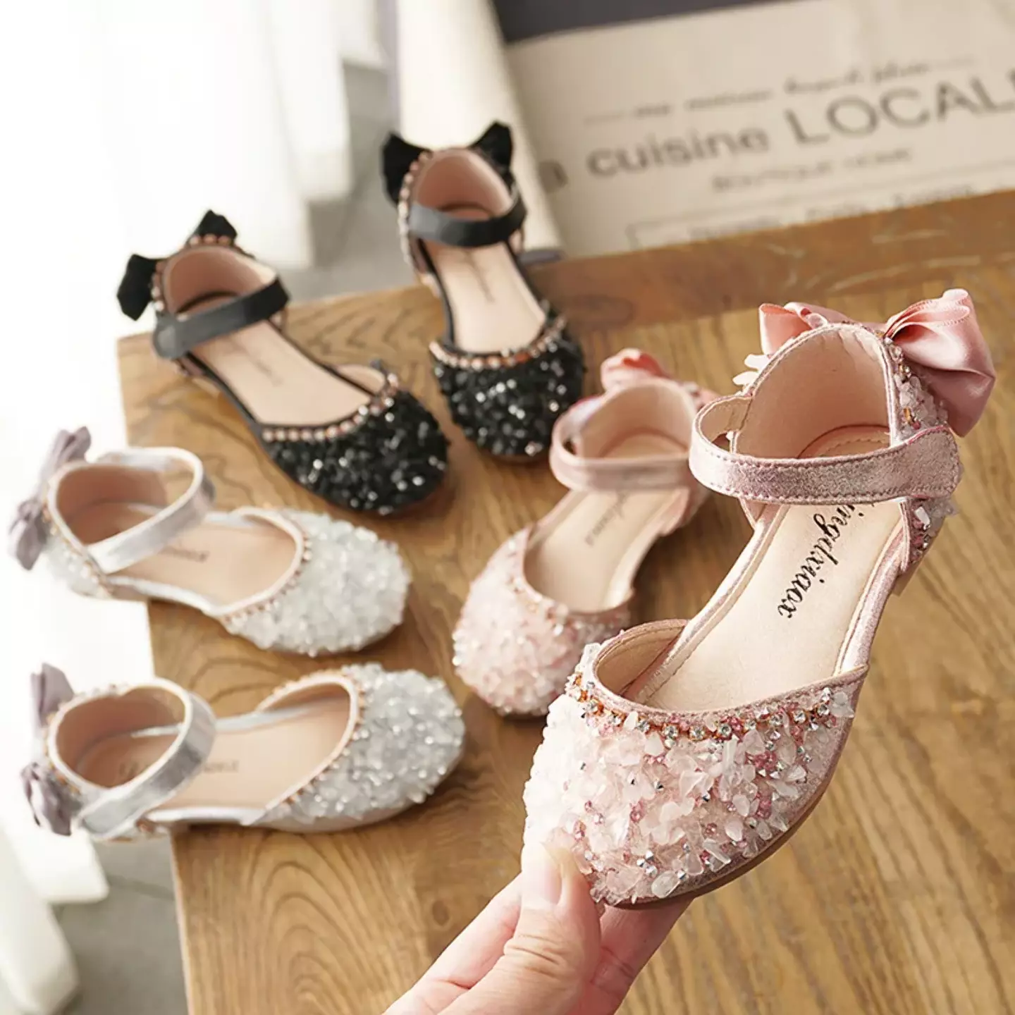 Young Girls & Girls Black Faceted Toe Rear Bow Dress Flats | Lucys 11866