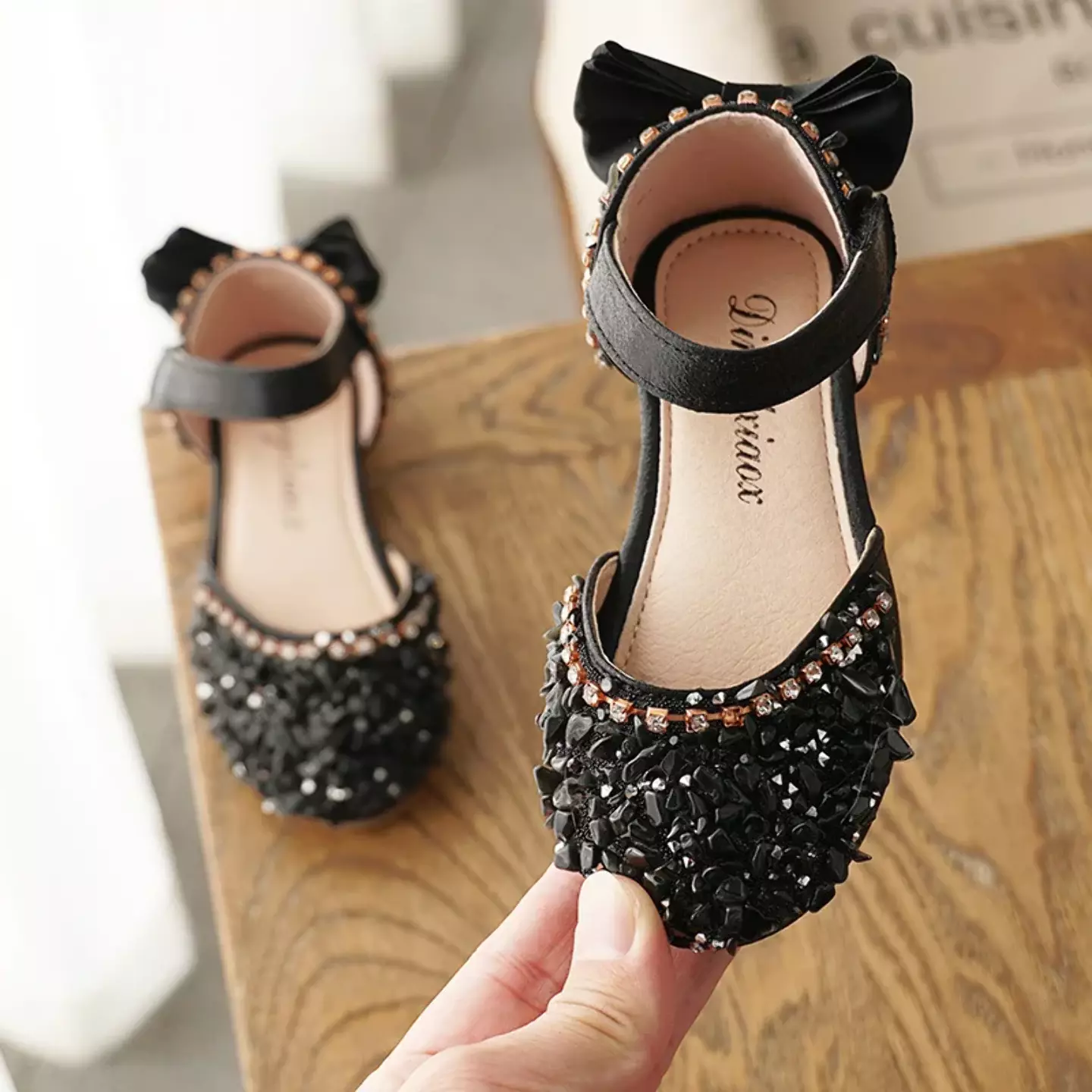Young Girls & Girls Black Faceted Toe Rear Bow Dress Flats | Lucys 11866