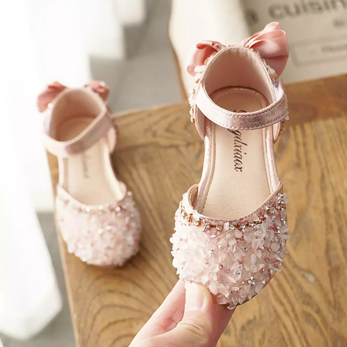 Young Girls & Girls Pink Faceted Toe Rear Bow Dress Flats | Lucys 11865