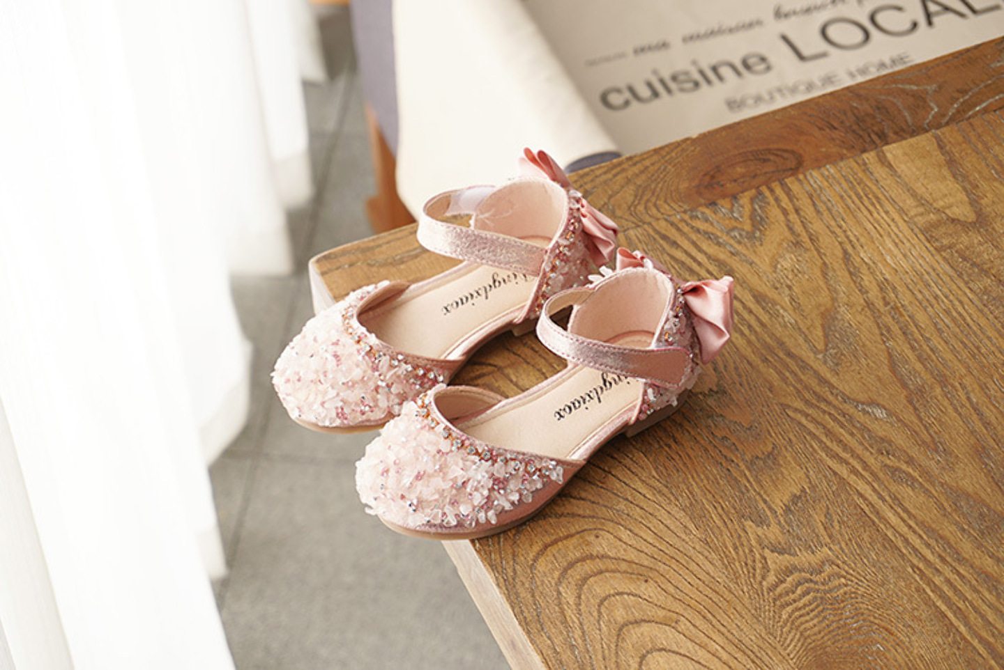 Young Girls & Girls Pink Faceted Toe Rear Bow Dress Flats | Lucys 11865