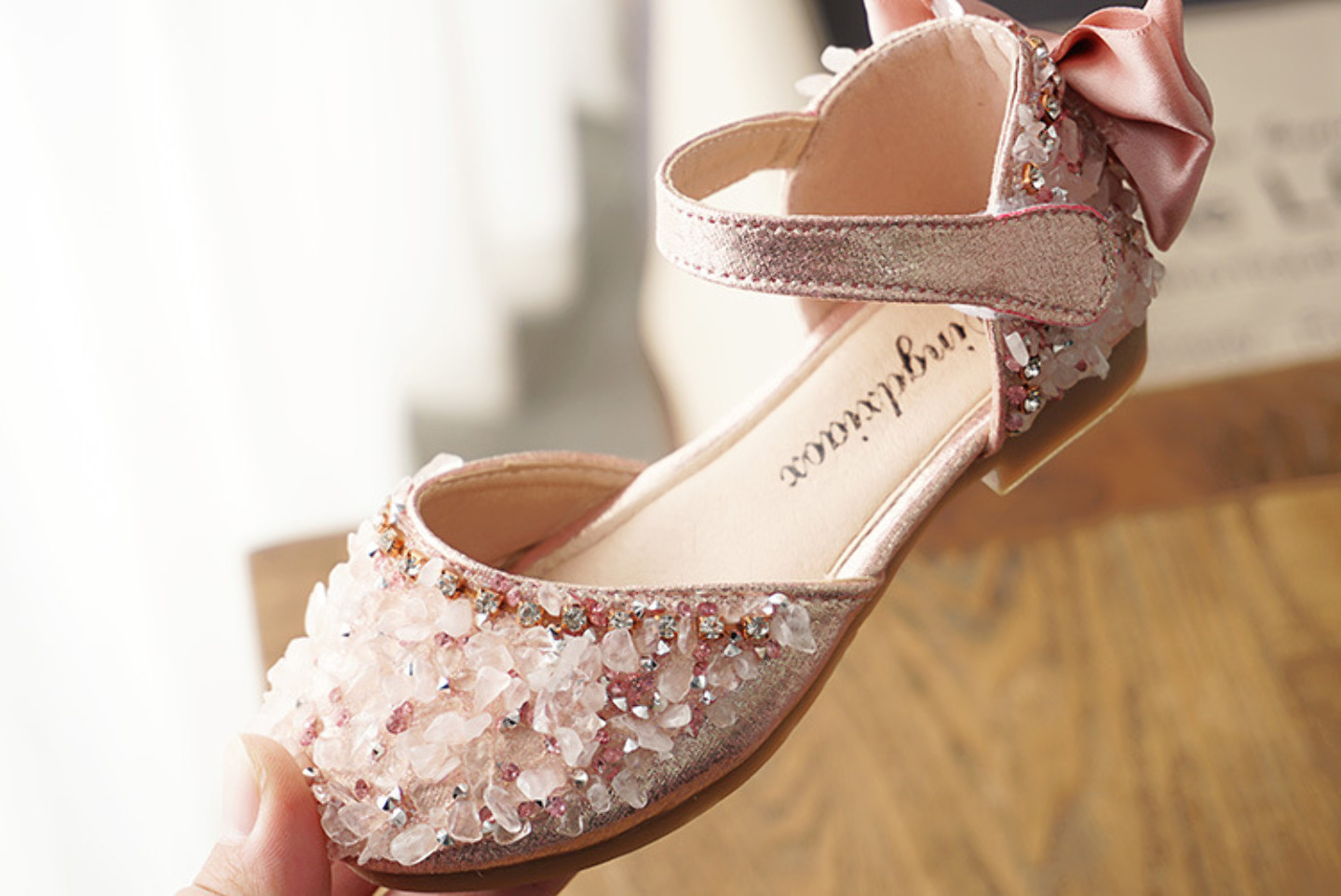 Young Girls & Girls Pink Faceted Toe Rear Bow Dress Flats | Lucys 11865
