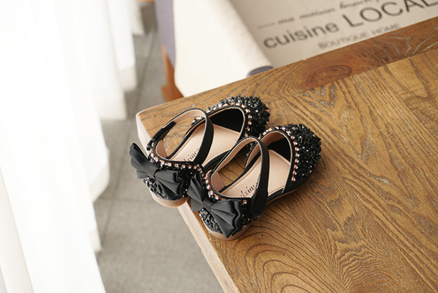 Young Girls & Girls Black Faceted Toe Rear Bow Dress Flats | Lucys 11866