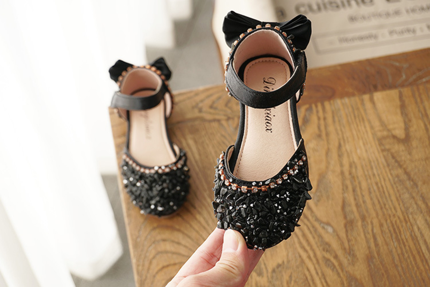 Young Girls & Girls Black Faceted Toe Rear Bow Dress Flats | Lucys 11866
