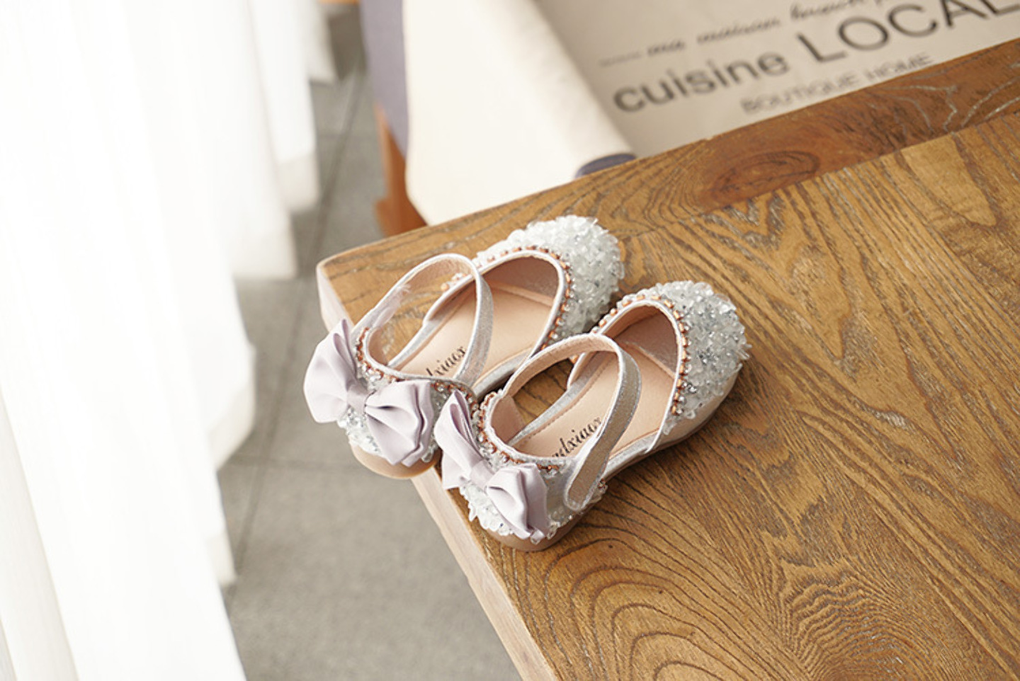 Young Girls & Girls Silver Faceted Toe Rear Bow Dress Flats | Lucys 11864
