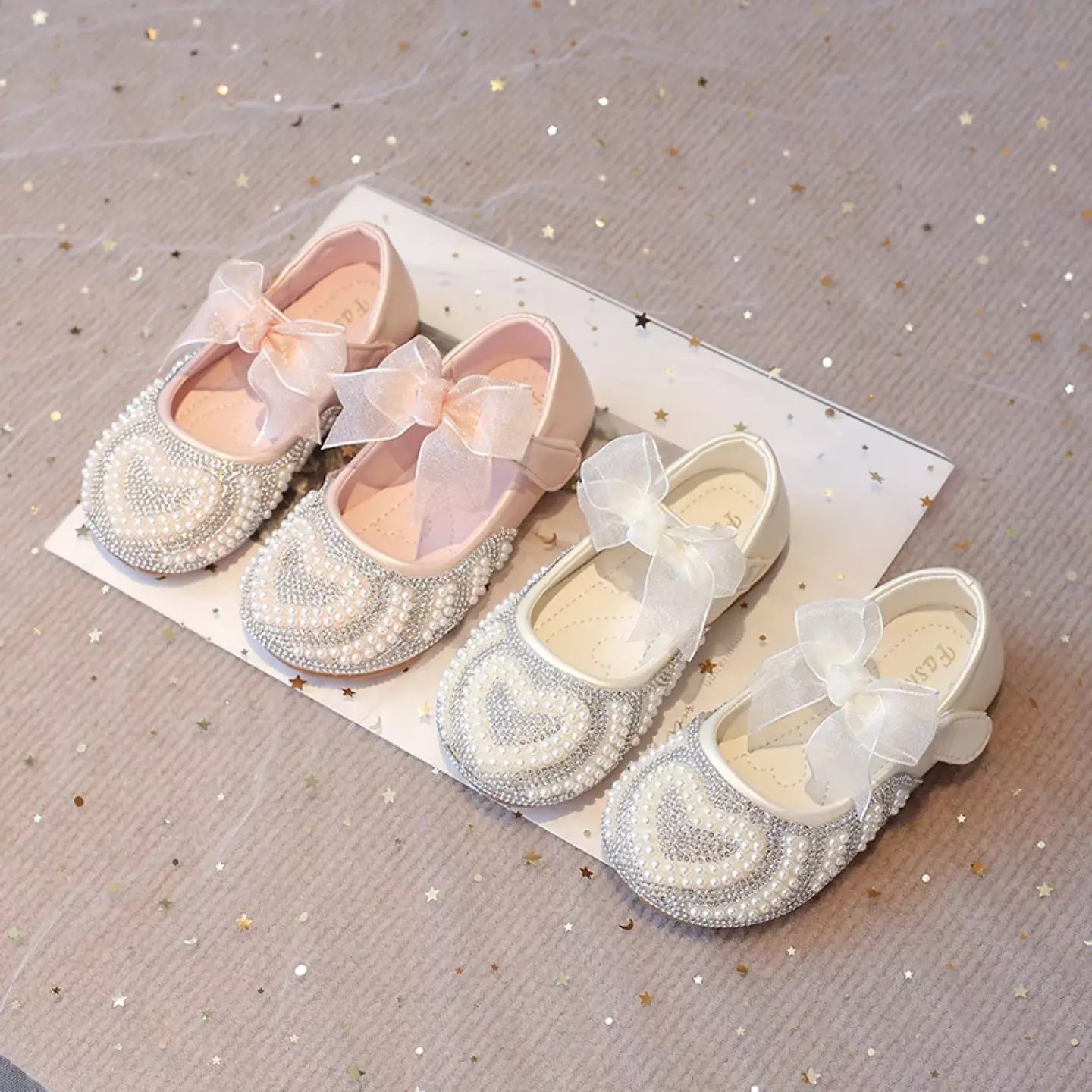 Baby, Toddler, Young Girls & Girls Ivory Beaded Heart Bow Strap Dress Shoes | Lucys 11884