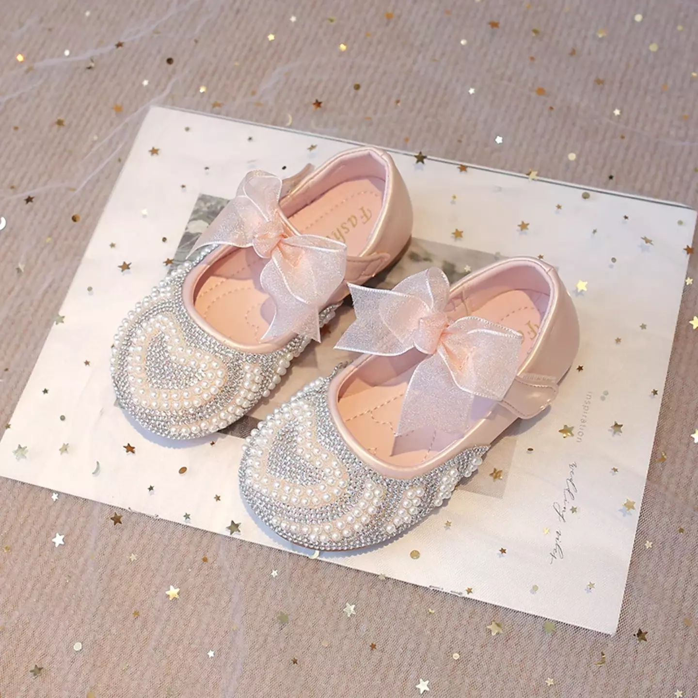 Baby, Toddler, Young Girls & Girls Pink Beaded Heart Bow Strap Dress Shoes | Lucys 11885