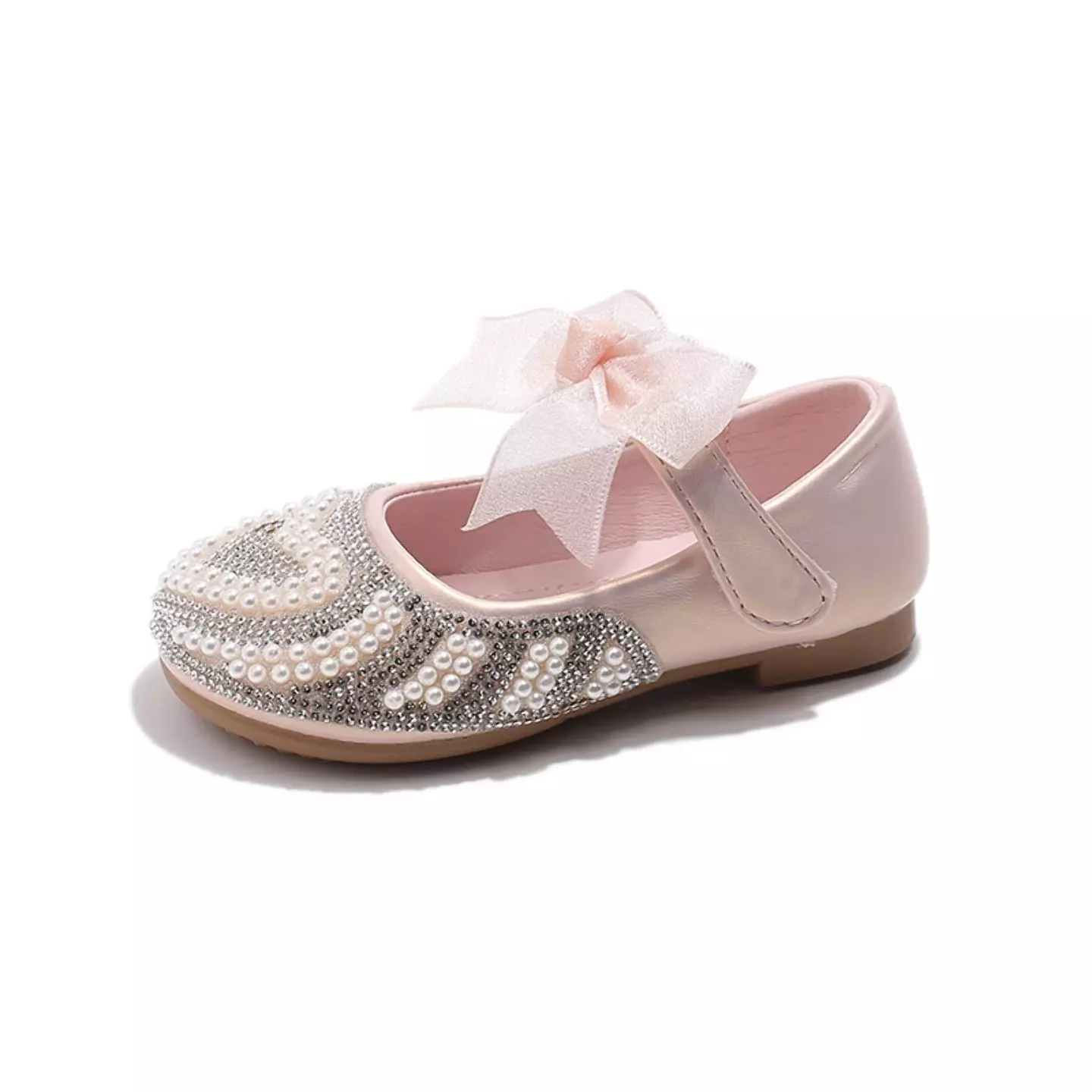 Baby, Toddler, Young Girls & Girls Pink Beaded Heart Bow Strap Dress Shoes | Lucys 11885