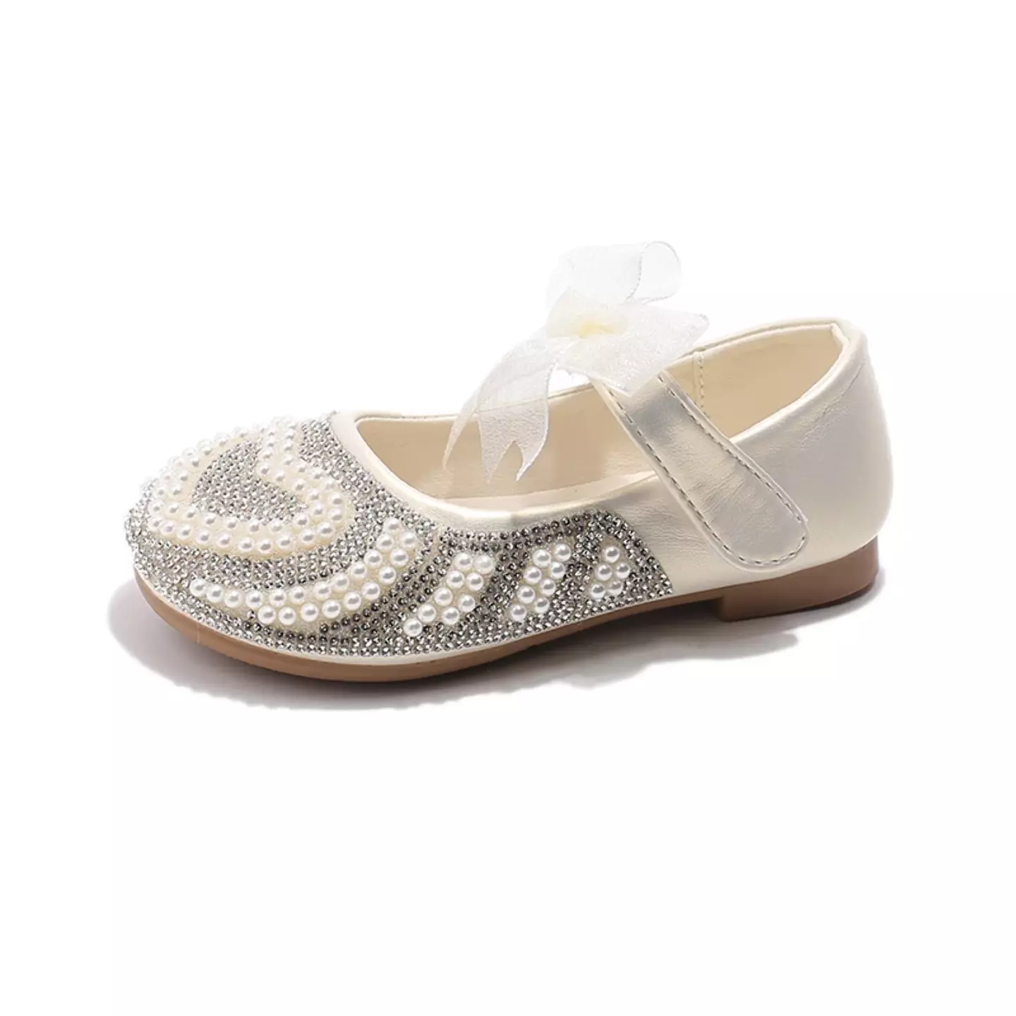 Baby, Toddler, Young Girls & Girls Ivory Beaded Heart Bow Strap Dress Shoes | Lucys 11884