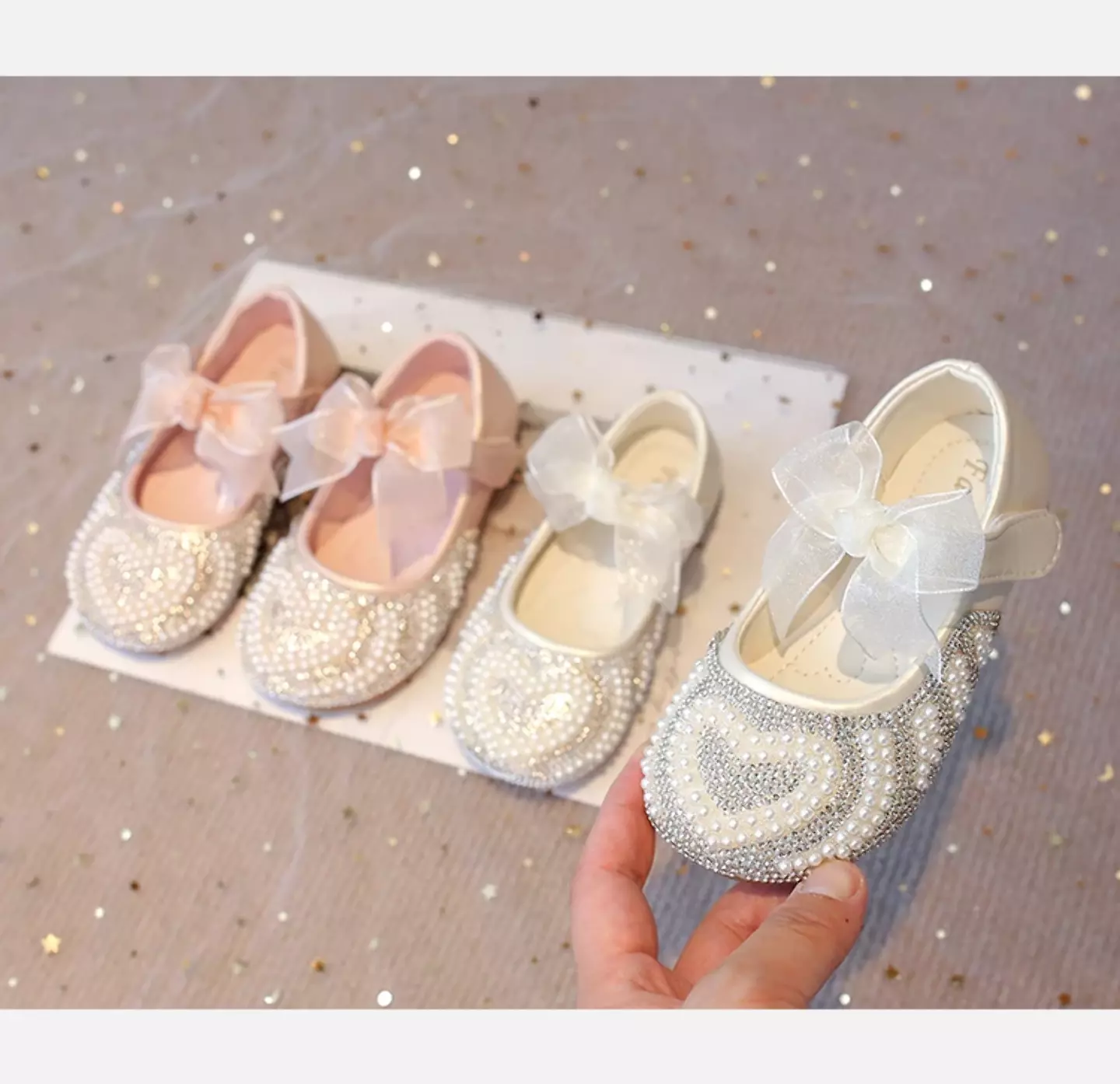 Baby, Toddler, Young Girls & Girls Ivory Beaded Heart Bow Strap Dress Shoes | Lucys 11884