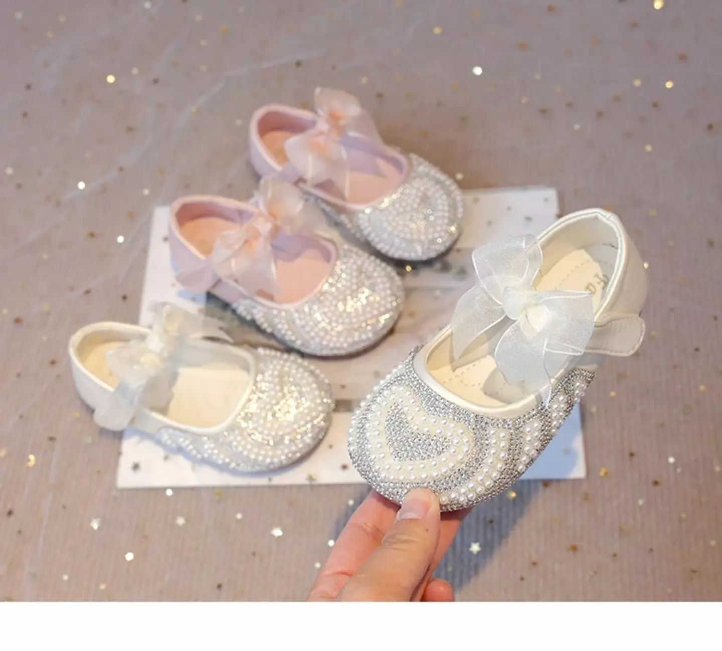 Baby, Toddler, Young Girls & Girls Ivory Beaded Heart Bow Strap Dress Shoes | Lucys 11884