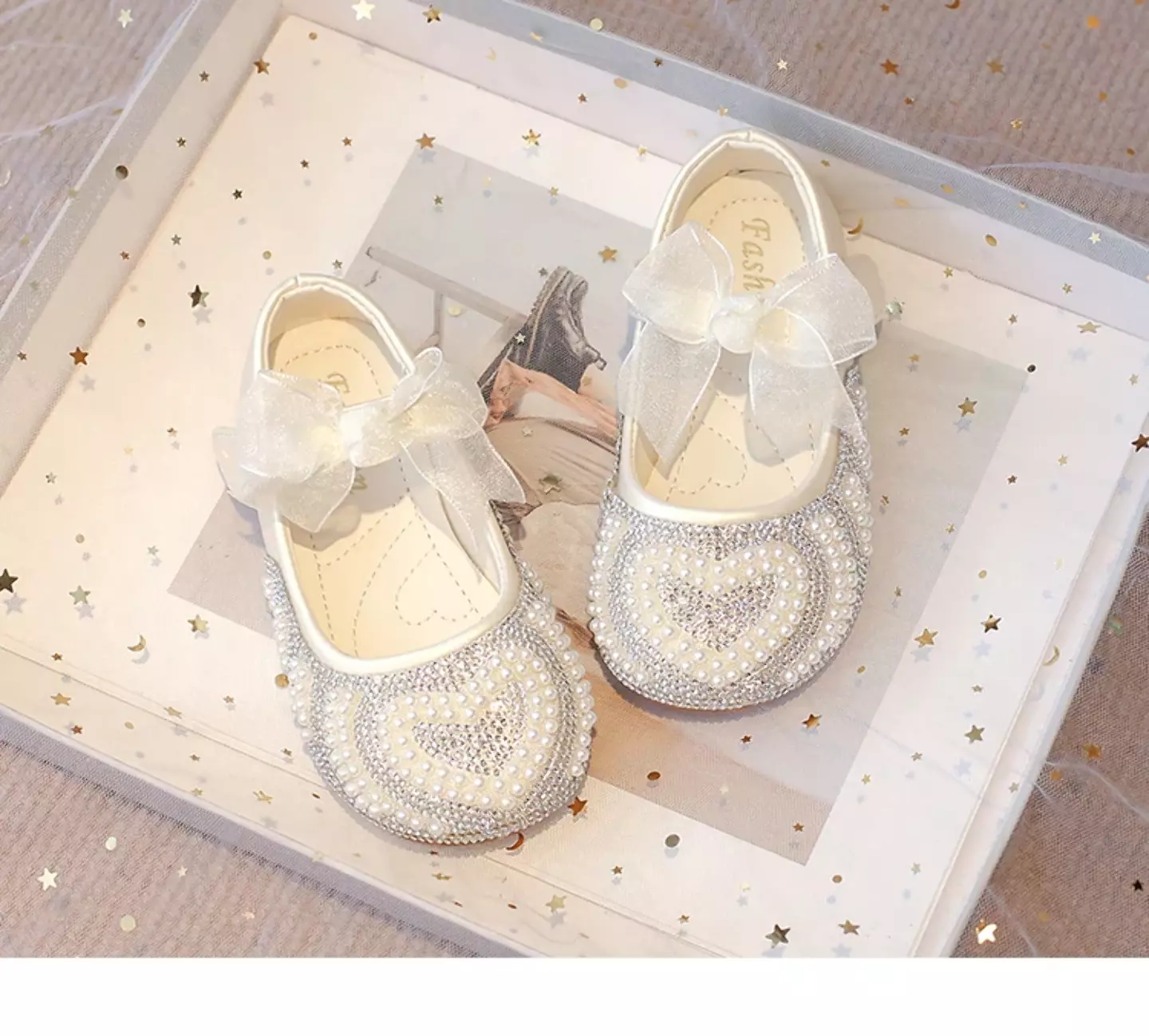 Baby, Toddler, Young Girls & Girls Ivory Beaded Heart Bow Strap Dress Shoes | Lucys 11884