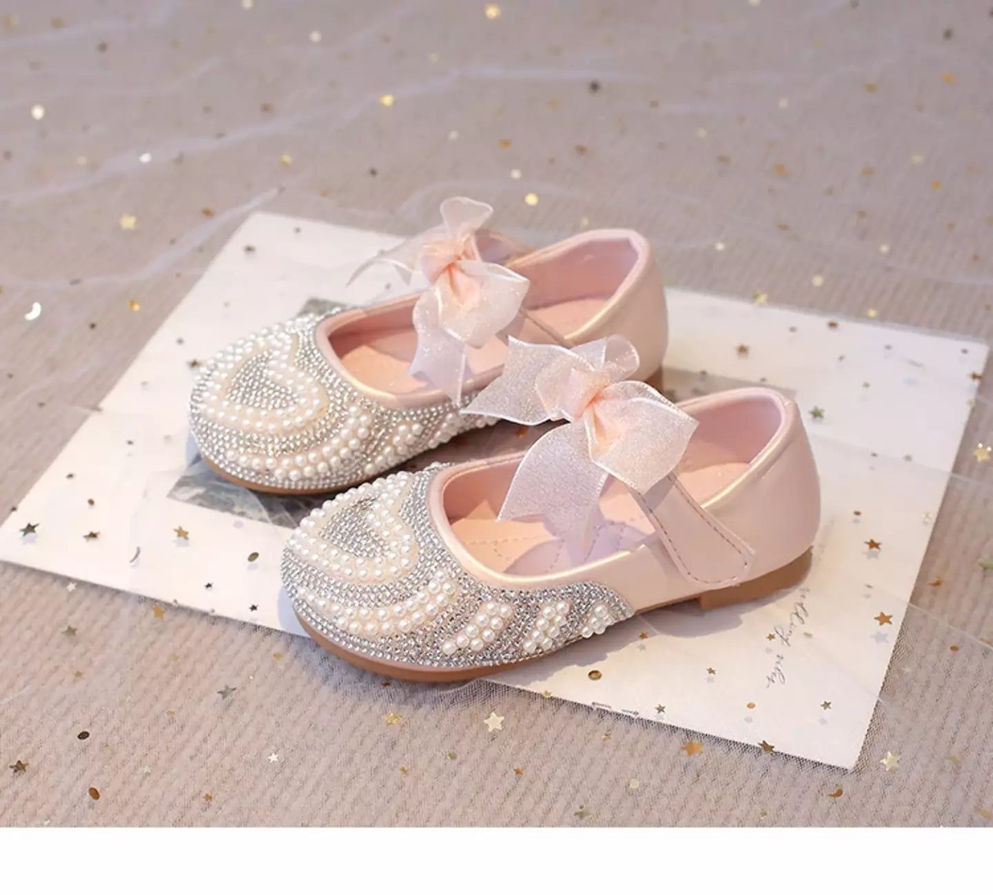 Baby, Toddler, Young Girls & Girls Pink Beaded Heart Bow Strap Dress Shoes | Lucys 11885