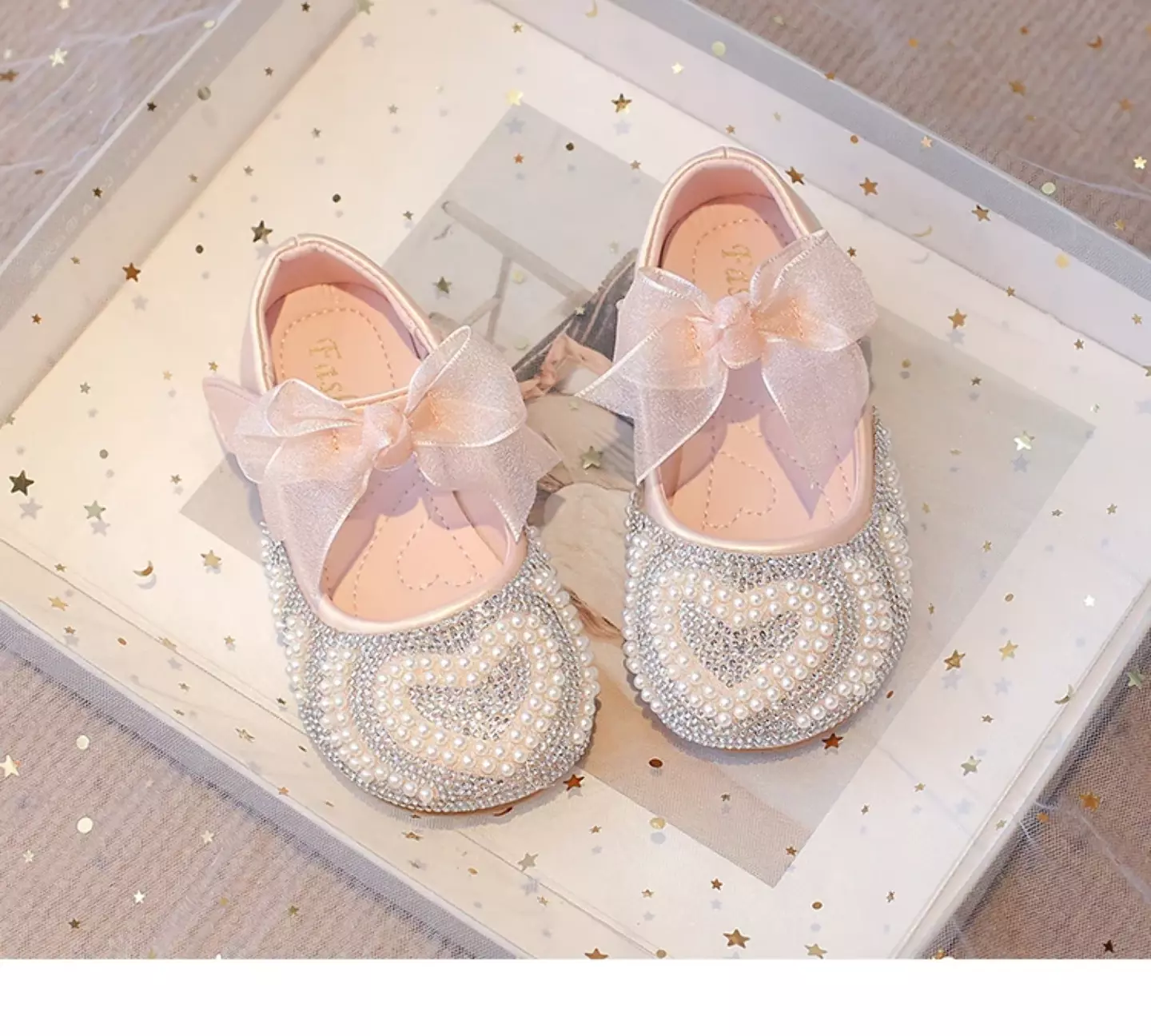 Baby, Toddler, Young Girls & Girls Pink Beaded Heart Bow Strap Dress Shoes | Lucys 11885