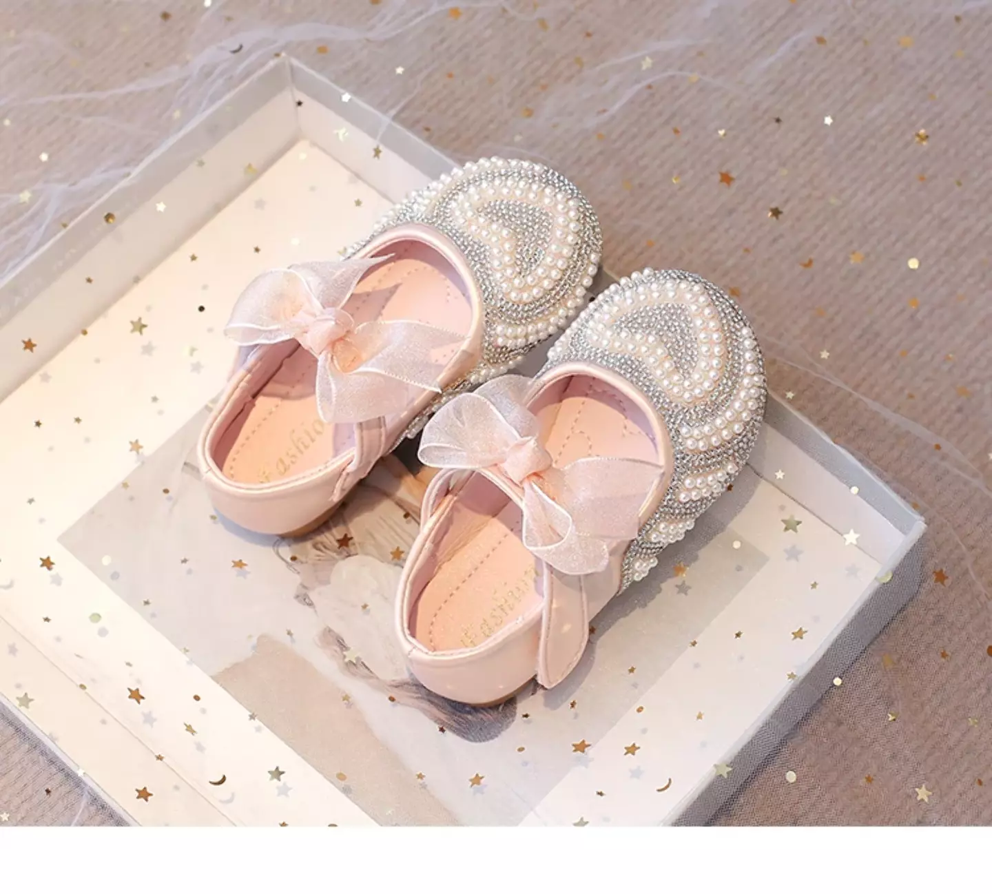 Baby, Toddler, Young Girls & Girls Pink Beaded Heart Bow Strap Dress Shoes | Lucys 11885
