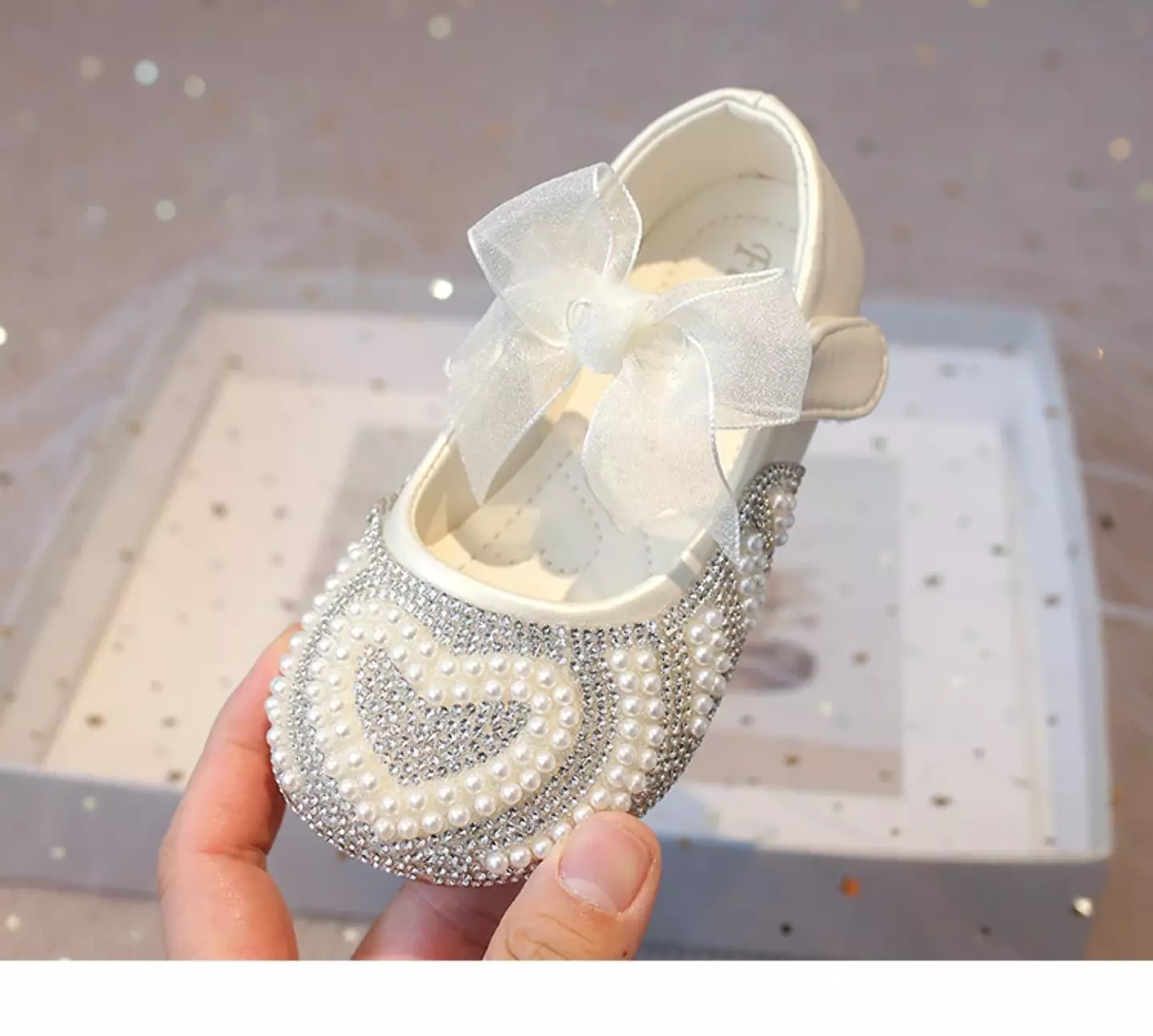 Baby, Toddler, Young Girls & Girls Ivory Beaded Heart Bow Strap Dress Shoes | Lucys 11884