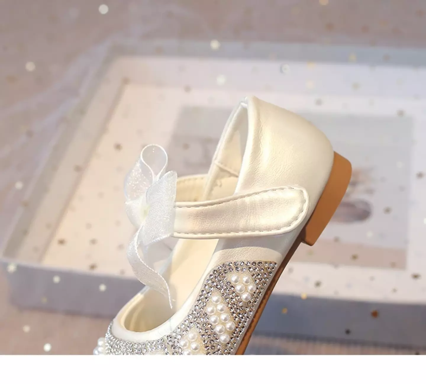 Baby, Toddler, Young Girls & Girls Ivory Beaded Heart Bow Strap Dress Shoes | Lucys 11884